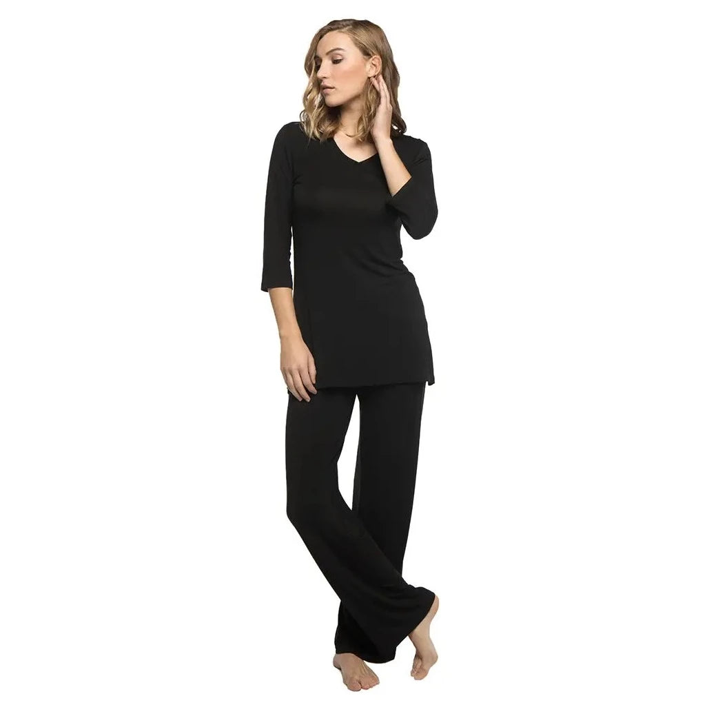 Yala Haley Crossover Front 3/4 Sleeve Bamboo Pajama Set- Black