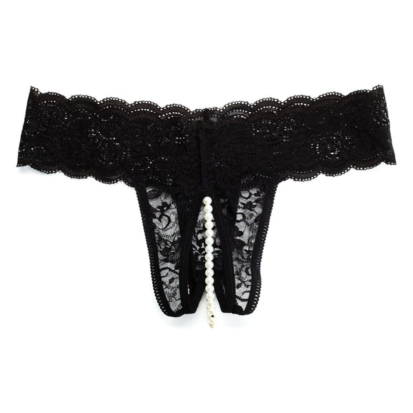 String of Pearls Thong in Black