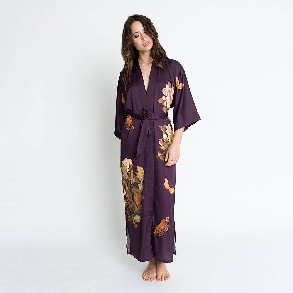 Peony & Butterfly Long Kimono Robe