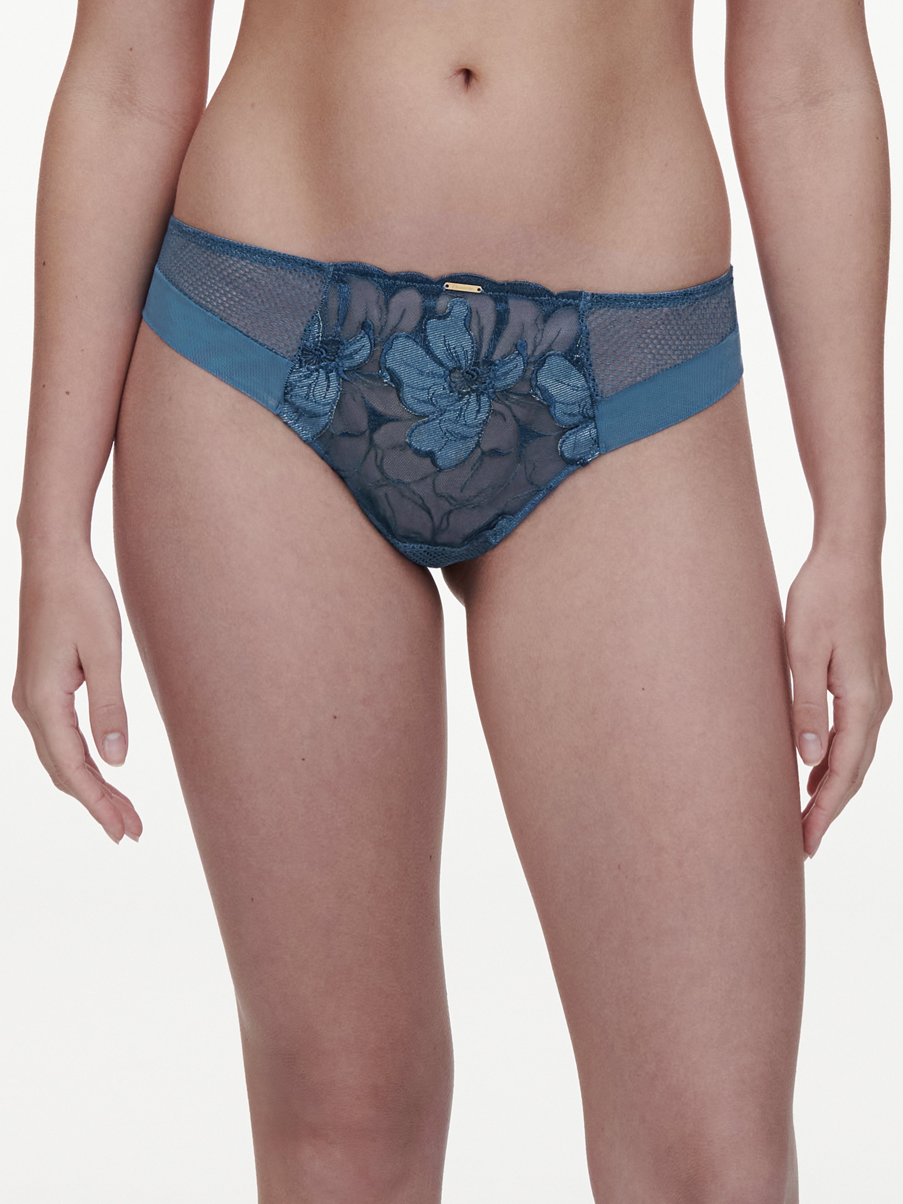 Fleurs Signature Lace Thong - Blue Denim