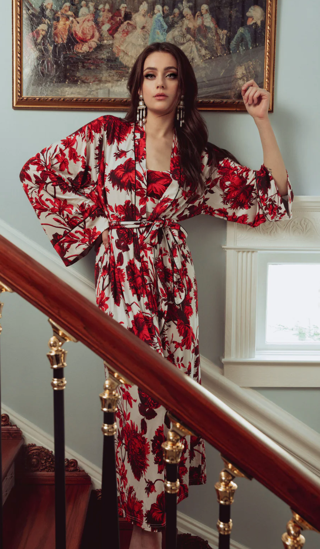 Kilo Brava Chippendale Floral Maxi Robe with satin piping, crafted from ultra-soft modal jersey, available at The O Shop.