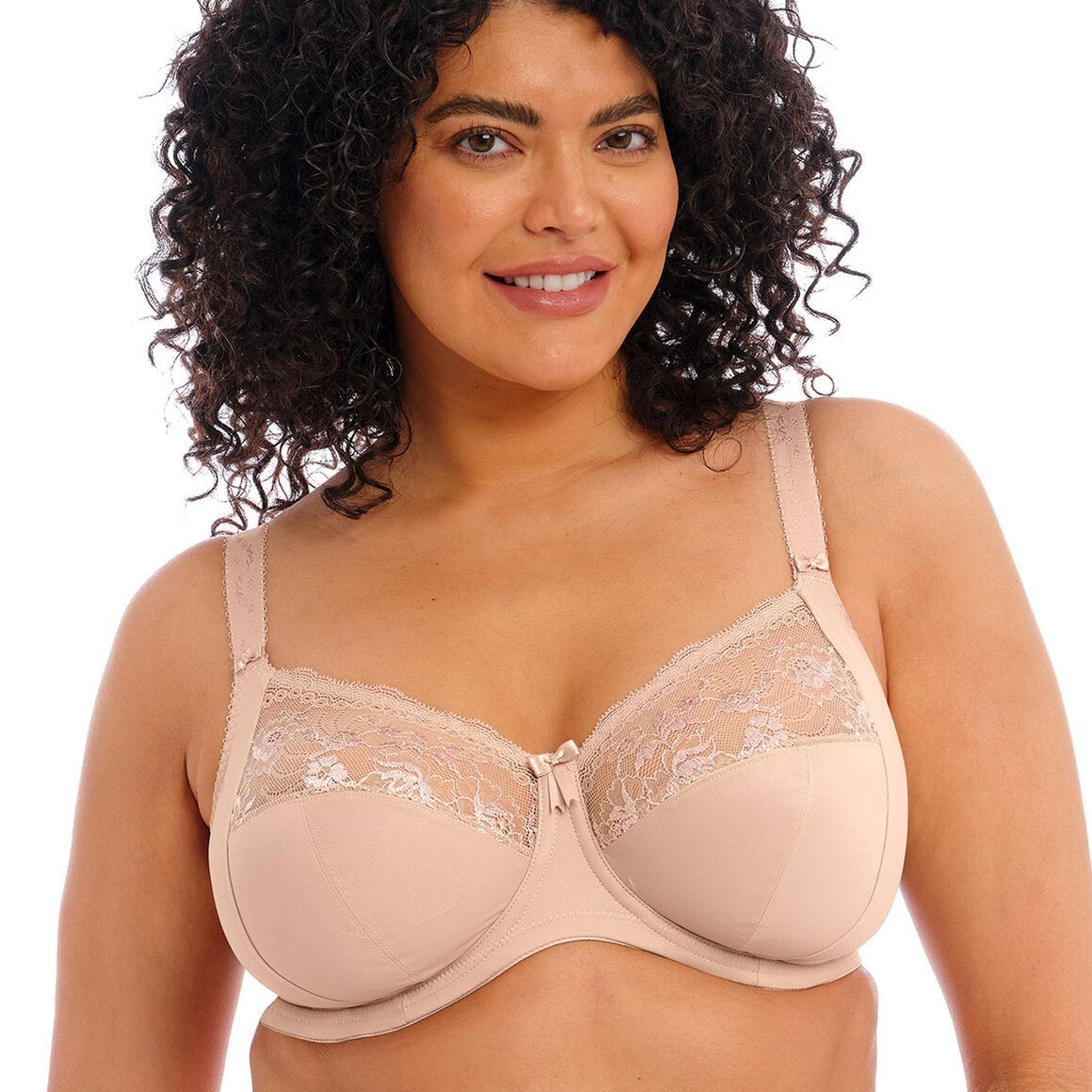 Elomi Morgan Banded Bra in Sahara – A supportive, full-coverage bra featuring a three-section cup with side frame for enhanced shaping and lift. Adorned with soft stretch lace for added elegance and designed in a warm neutral Sahara shade, ideal for everyday wear.