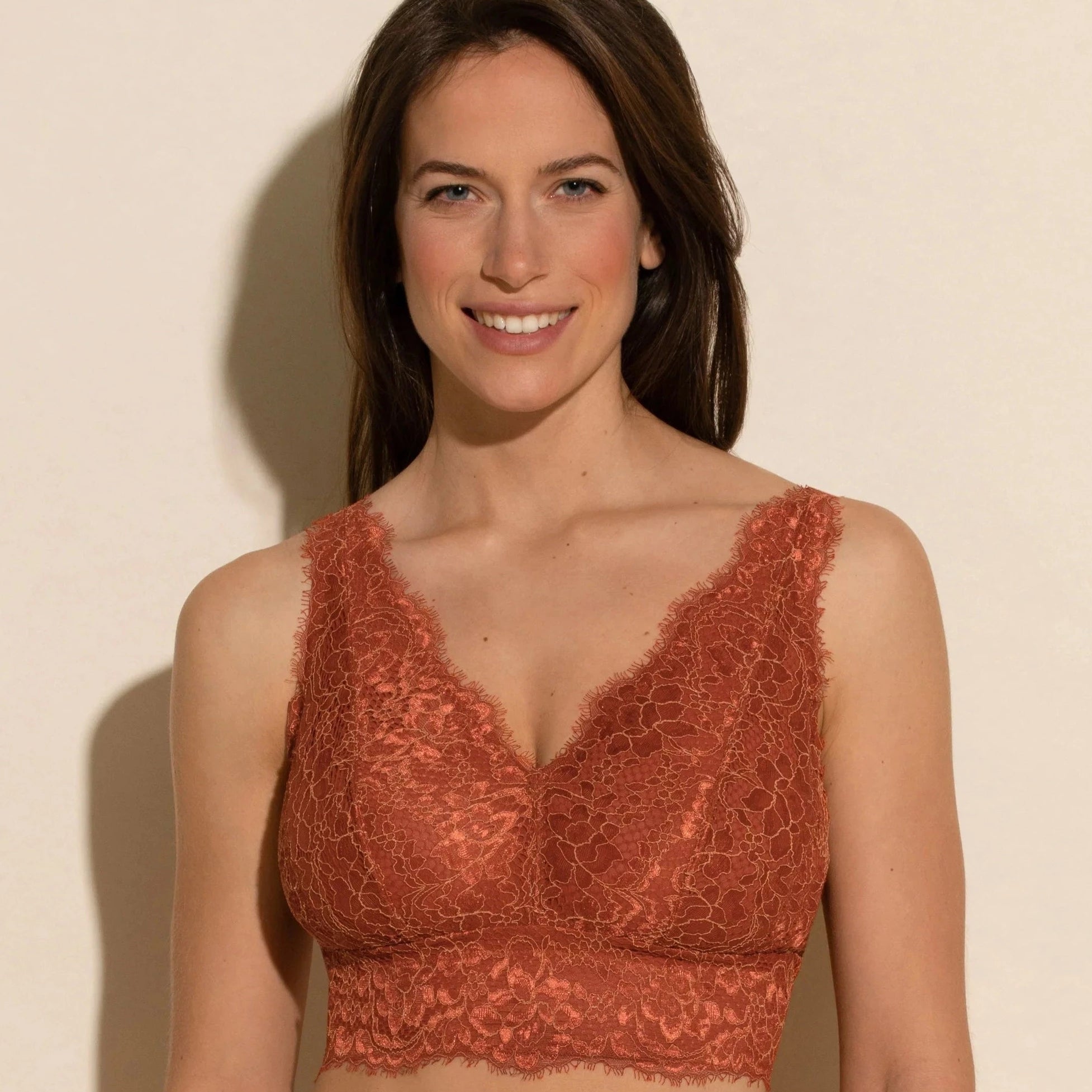 Pret-a-Porter multi-dimensional floral lace stuns in multiple color combinations. The Pret-a-Porter Curvy Longline Bralette is date night worthy, specially designed and sized for those with full busts with smaller bands.