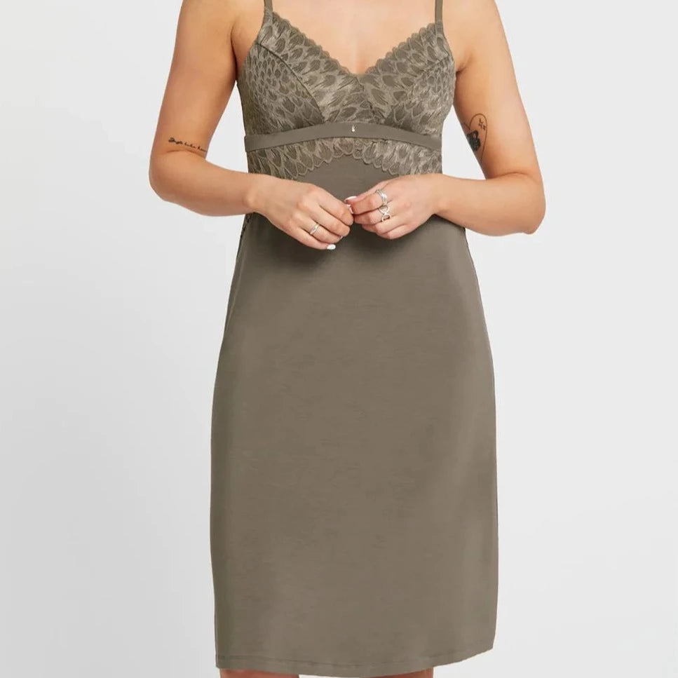 Montelle Modal Bust Support Midi Chemise- Dusty Olive