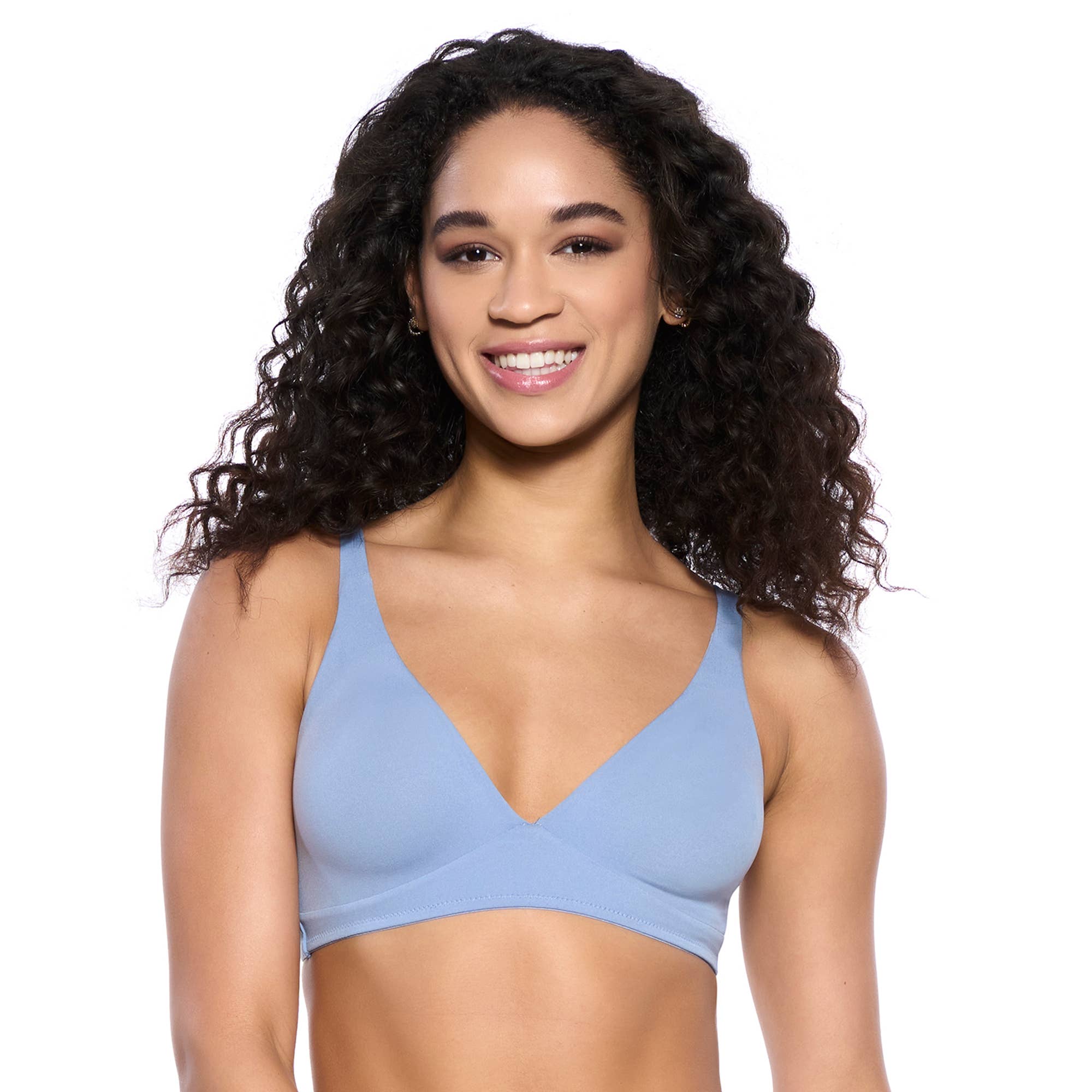 Felina Super Stretchy Comfort Bra with 4-way stretch fabric, wire-free design, adjustable straps, and hook-and-eye closure for a smooth, comfortable fit. Available at The O Shop.