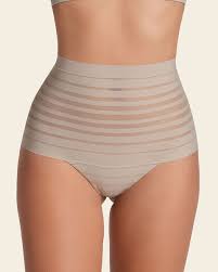 Flattering high-waisted thong panty by Leonisa featuring lace stripes and a smooth, seamless fit for everyday wear.