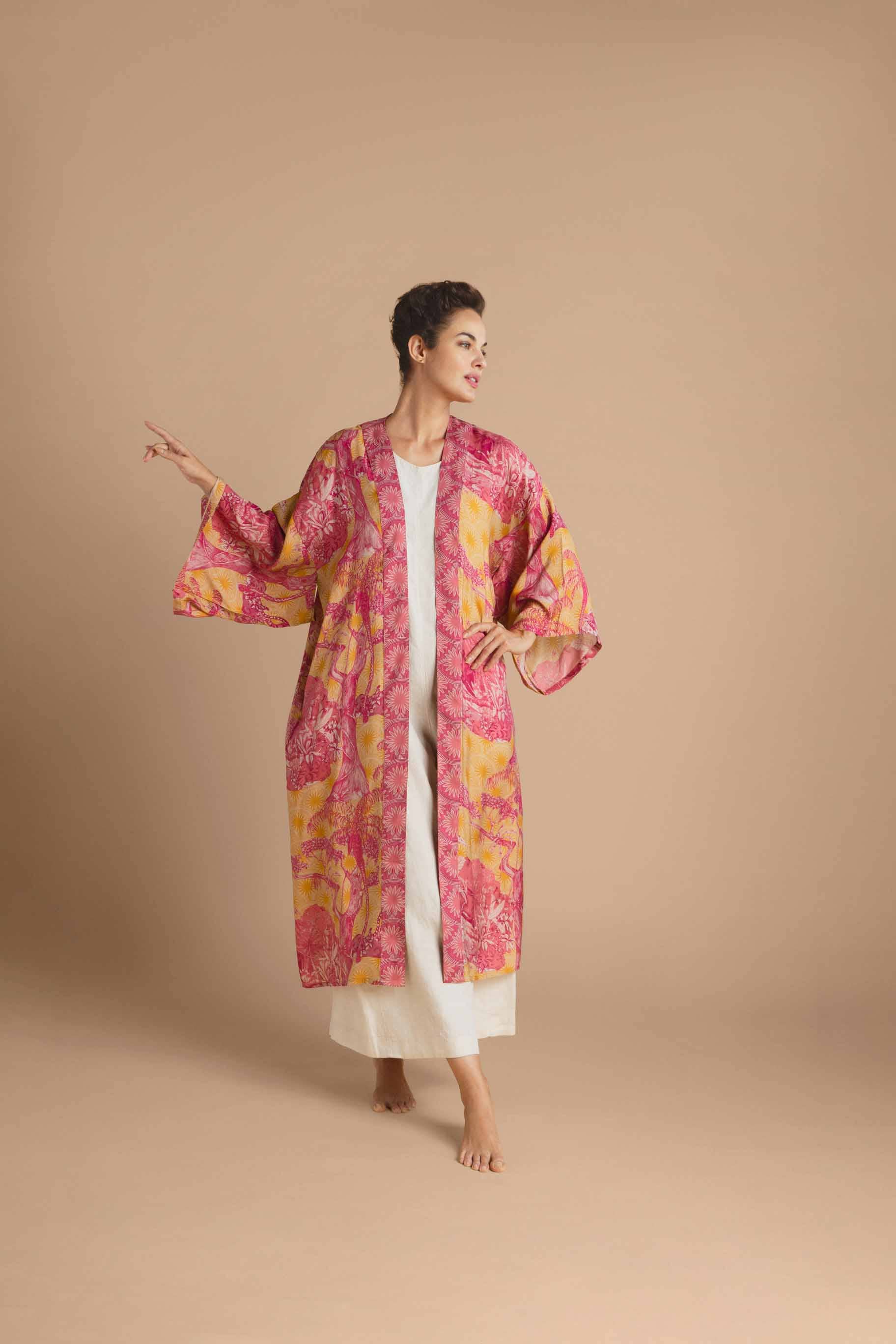 Tropical Toile Kimono Gown - Pineapple