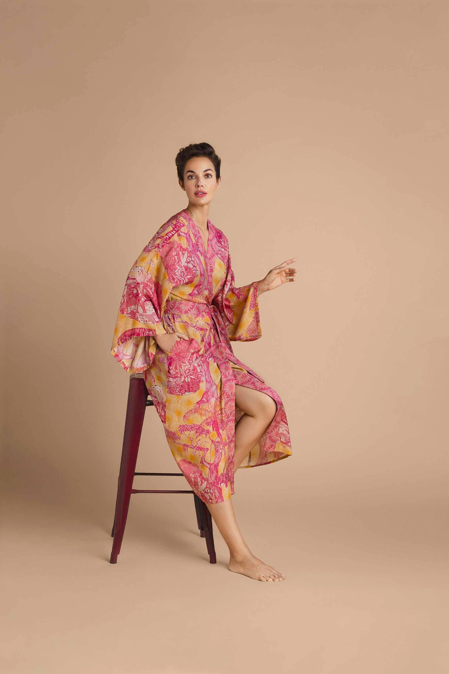 Tropical Toile Kimono Gown - Pineapple