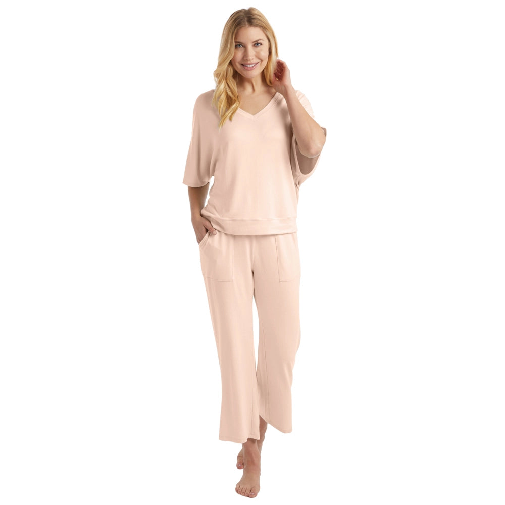 Softies Dream Relaxed V-Neck with Capri Lounge Set- Apricot