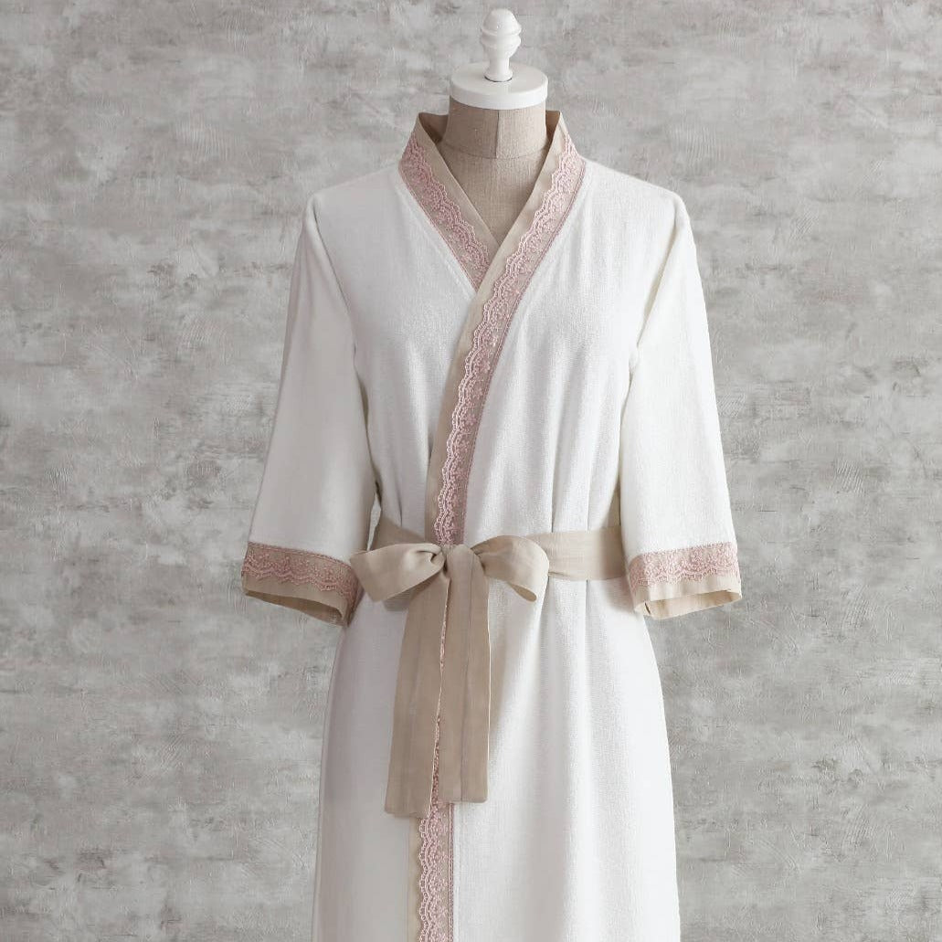 Pavia Bamboo and Cotton Elita Robe - Pink Trim