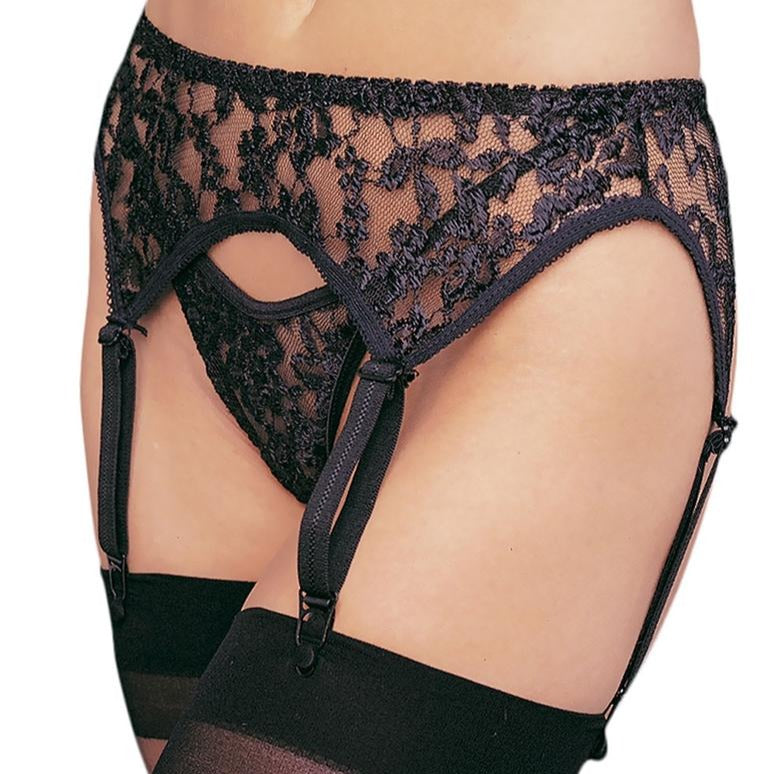 Leg Avenue Lace Garter Belt with Thong 2pc - O/S - Black