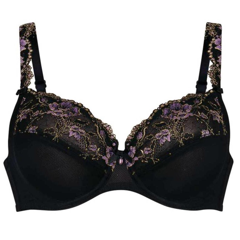 Rosa Faia Colette Full Cup Bra with crescent side support inserts and wide straps with tricolor lace detailing. Available at The O Shop in Central Massachusetts.