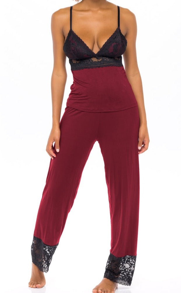 Oh Là Là Cheri Jersey and Lace Camisole & Long Pant Set
