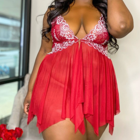 Curvy Fox Lace Babydoll Dress- Red