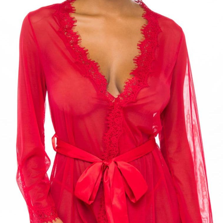 Oh Là Là Cheri Provence Sheer Mesh and Lace Robe